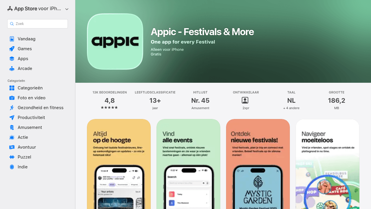 Screenshot van Appic in de App Store